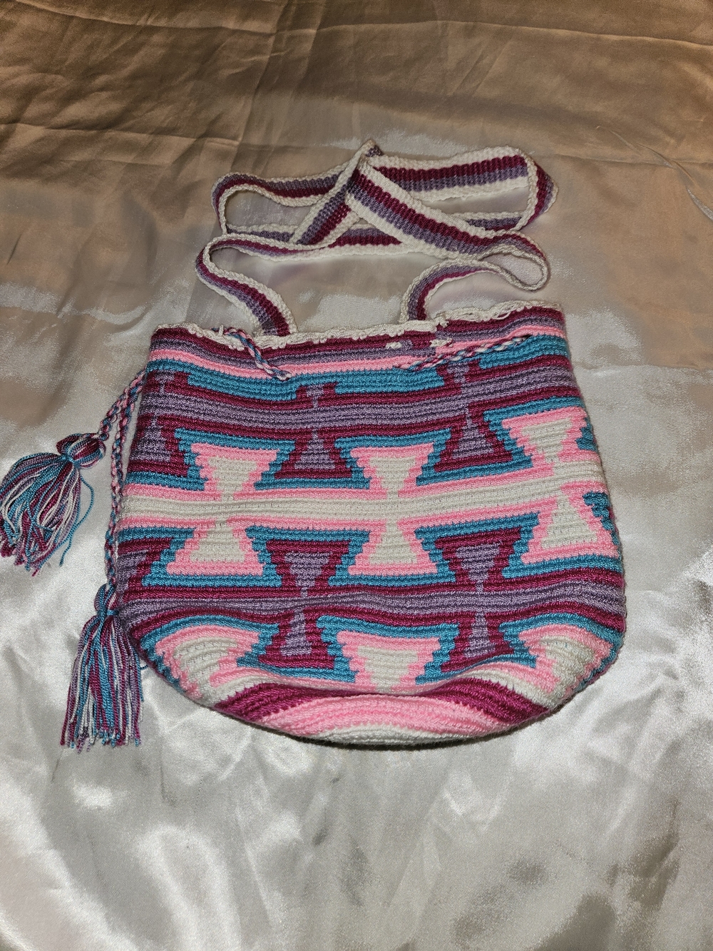 Handwoven Pink & Teal Mini Geometric Crossbody Bag
